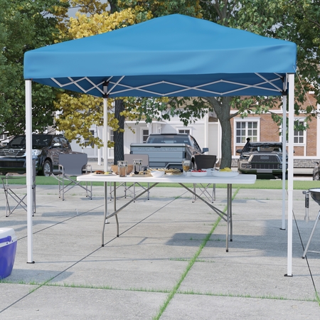 FLASH FURNITURE Blue Pop Up Canopy Tent and Bi-Fold Table Set JJ-GZ88183Z-BL-GG